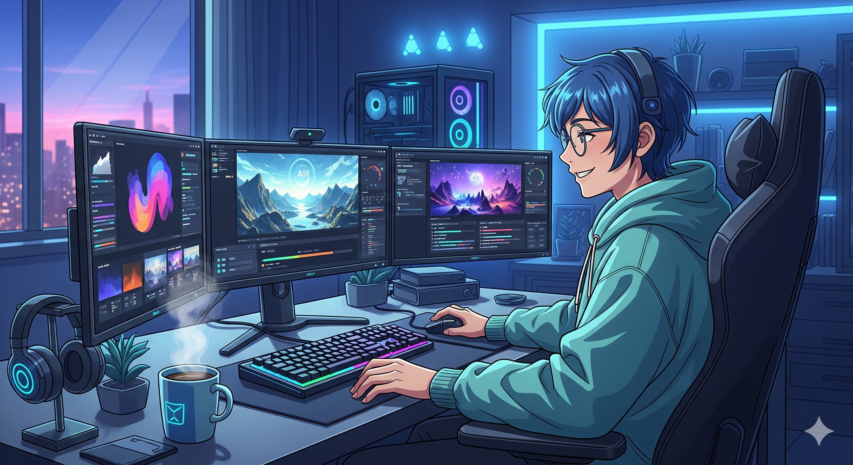 クリエイターがAIで快適に作業しているイメージ