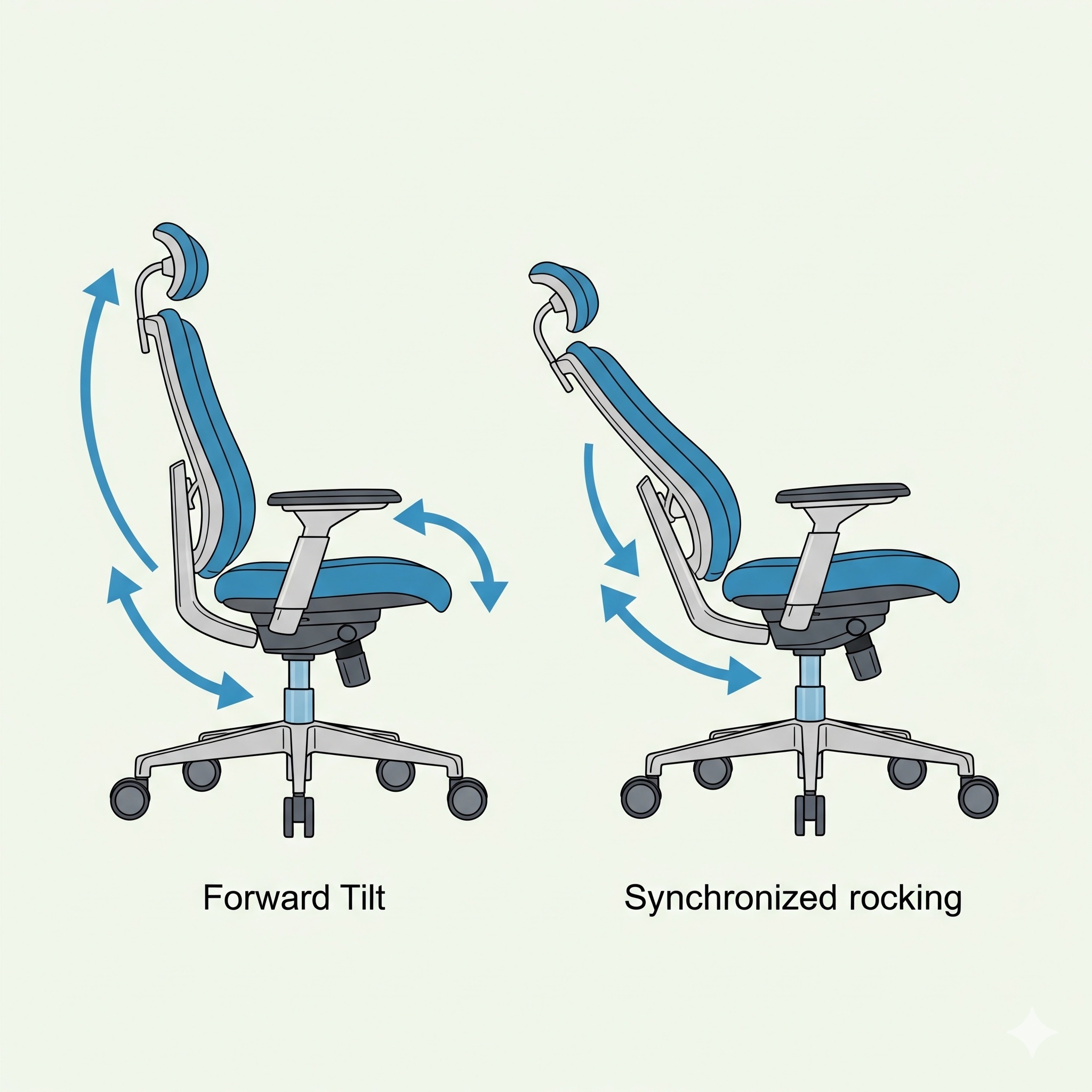 前傾チルトとシンクロロッキングの動作イメージ