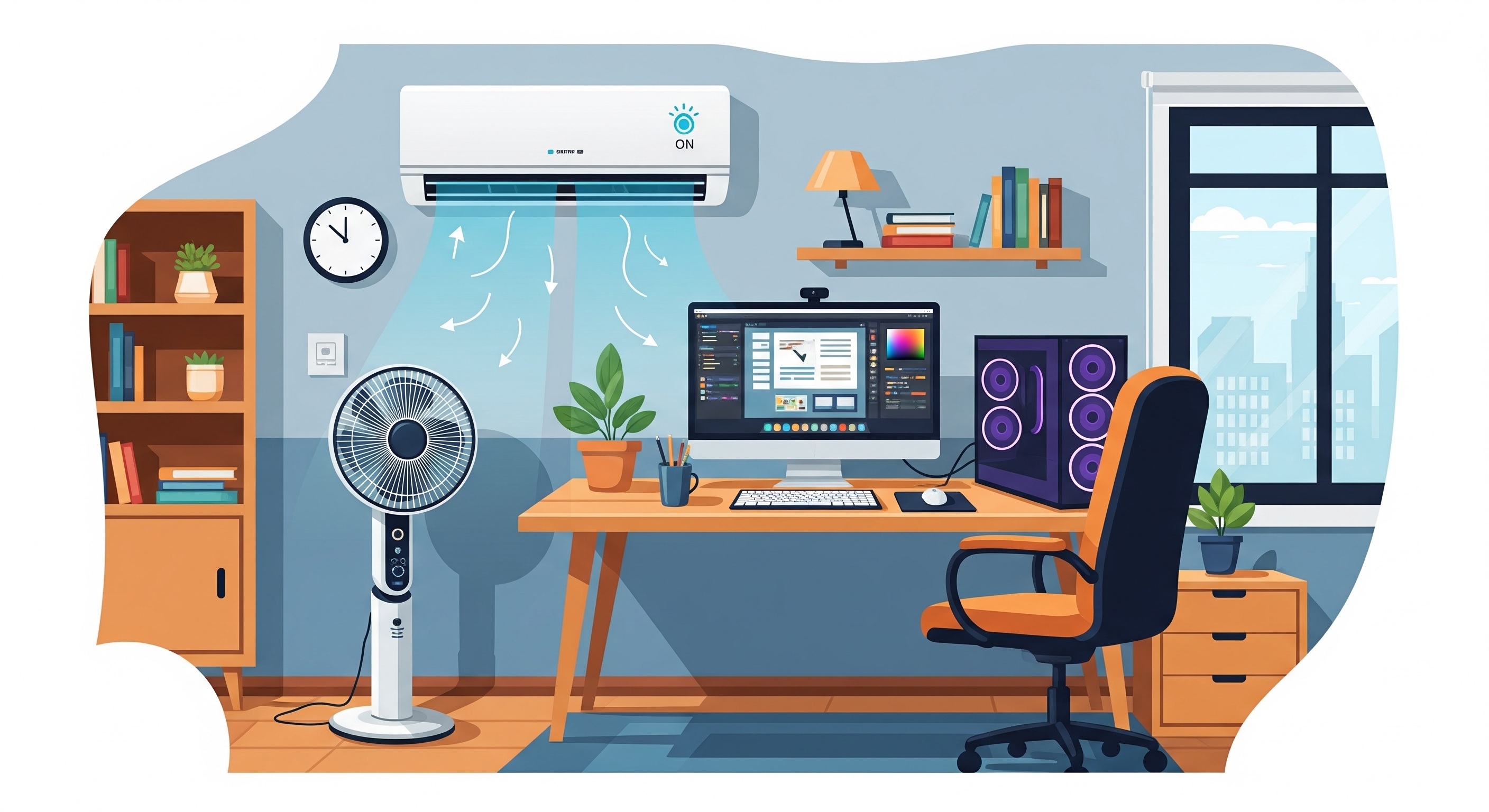 快適な書斎の空調・換気レイアウトのイメージイラスト