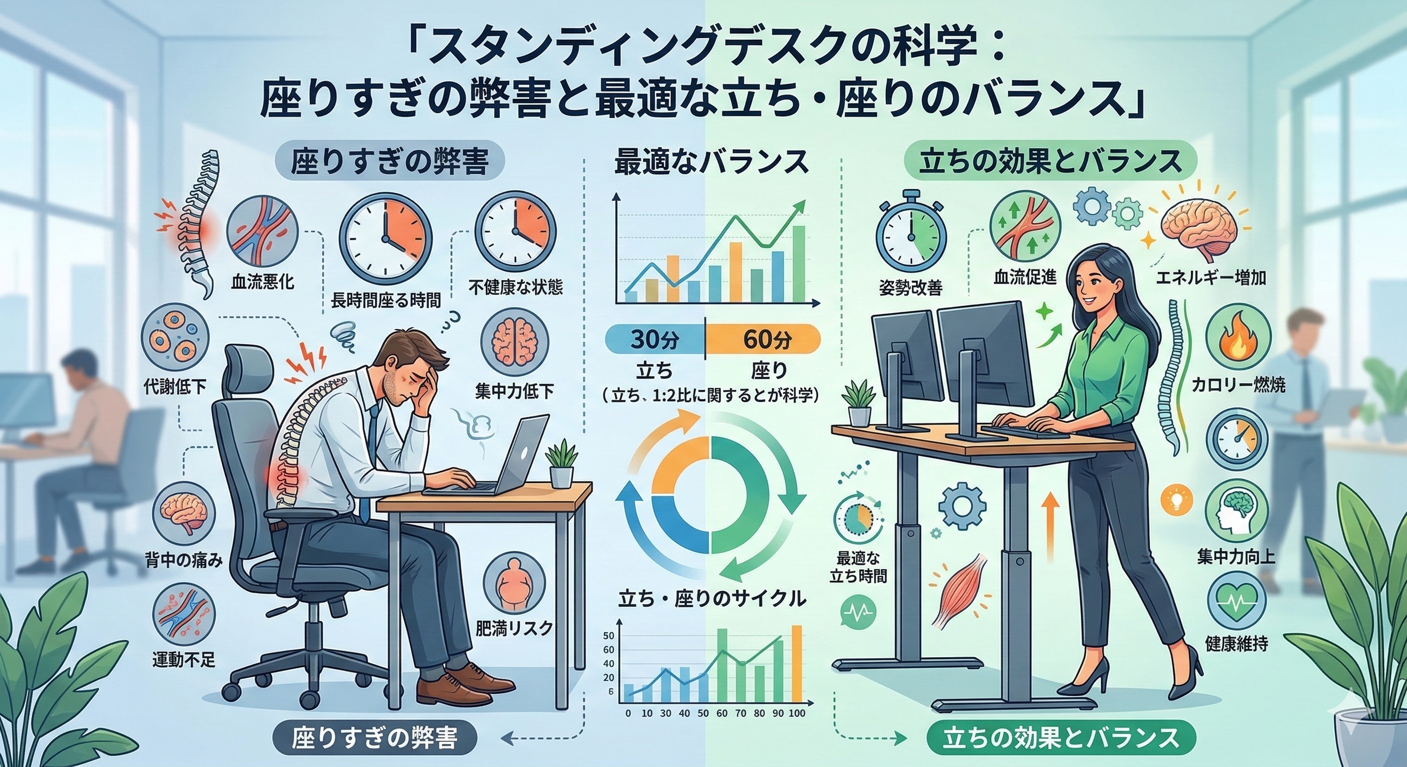 スタンディングデスクで仕事をする様子